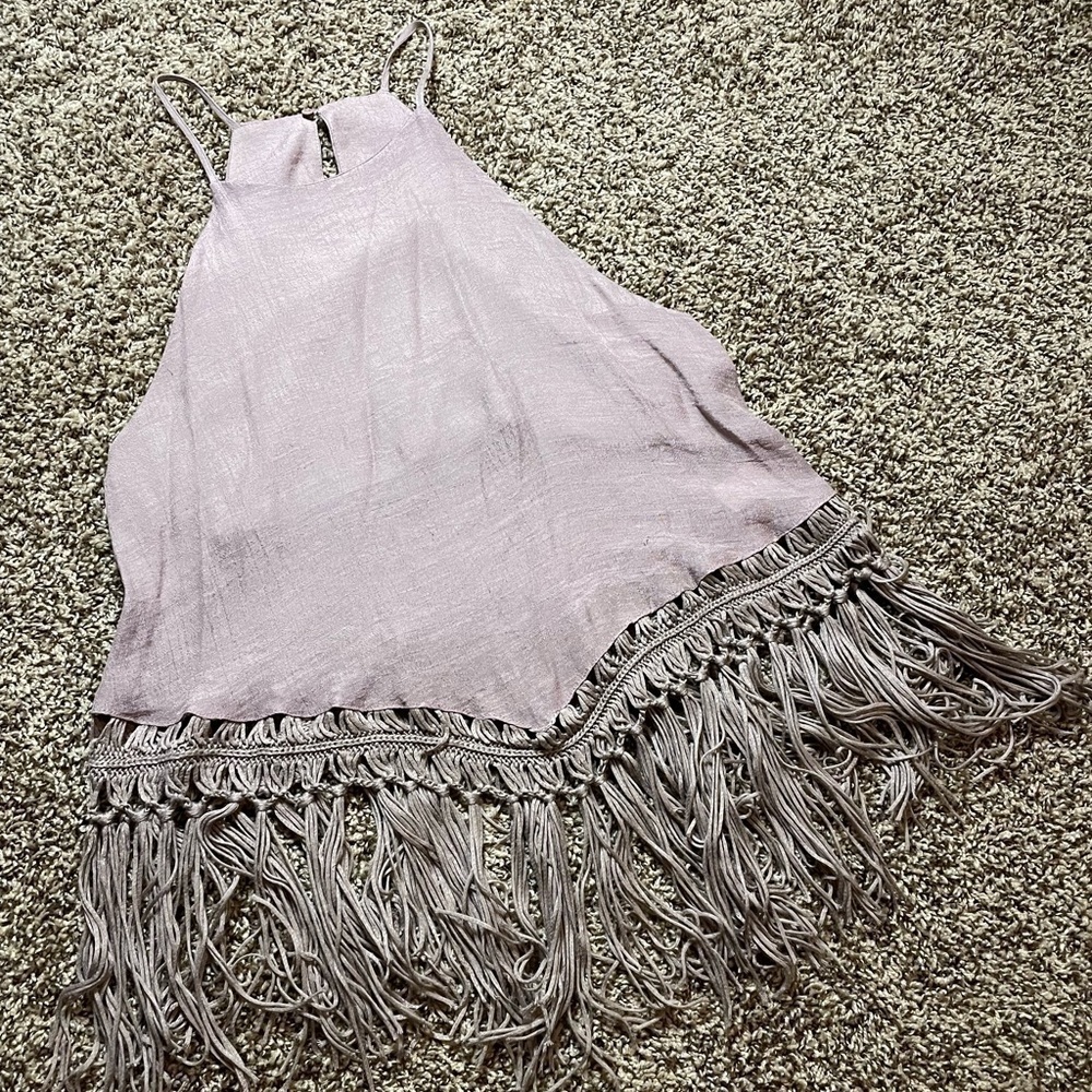 Mustard seed light purple medium Woven Crochet Fringe Tank Top
